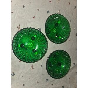 Vintage Green Glass Footed Bowls Set of 3 Hobnail Ribbed Pattern Candy Dishes